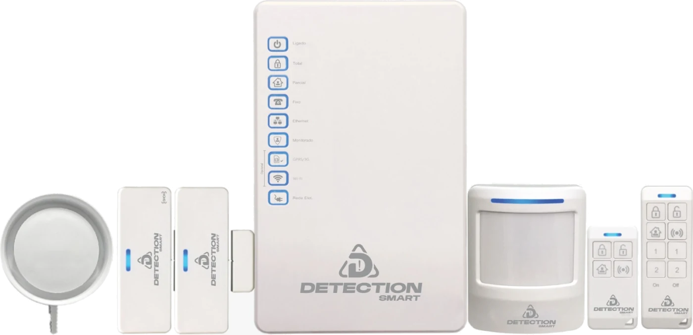 Kit Detection Smart: central de alarme, sensores de abertura, sensor de presença, sirene e controles remotos