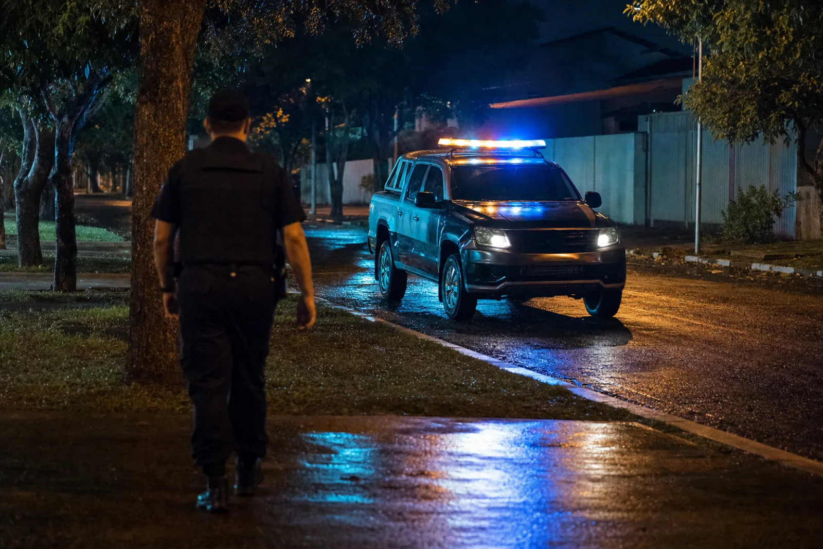 Equipe de pronto atendimento em ronda noturna